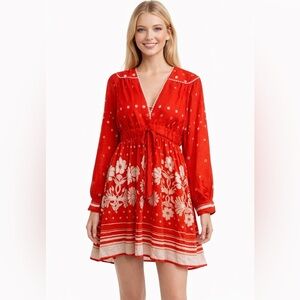 Sabina Musayev Nana Dress Orange Red Women's Size Small Long Sleeve V Neck
